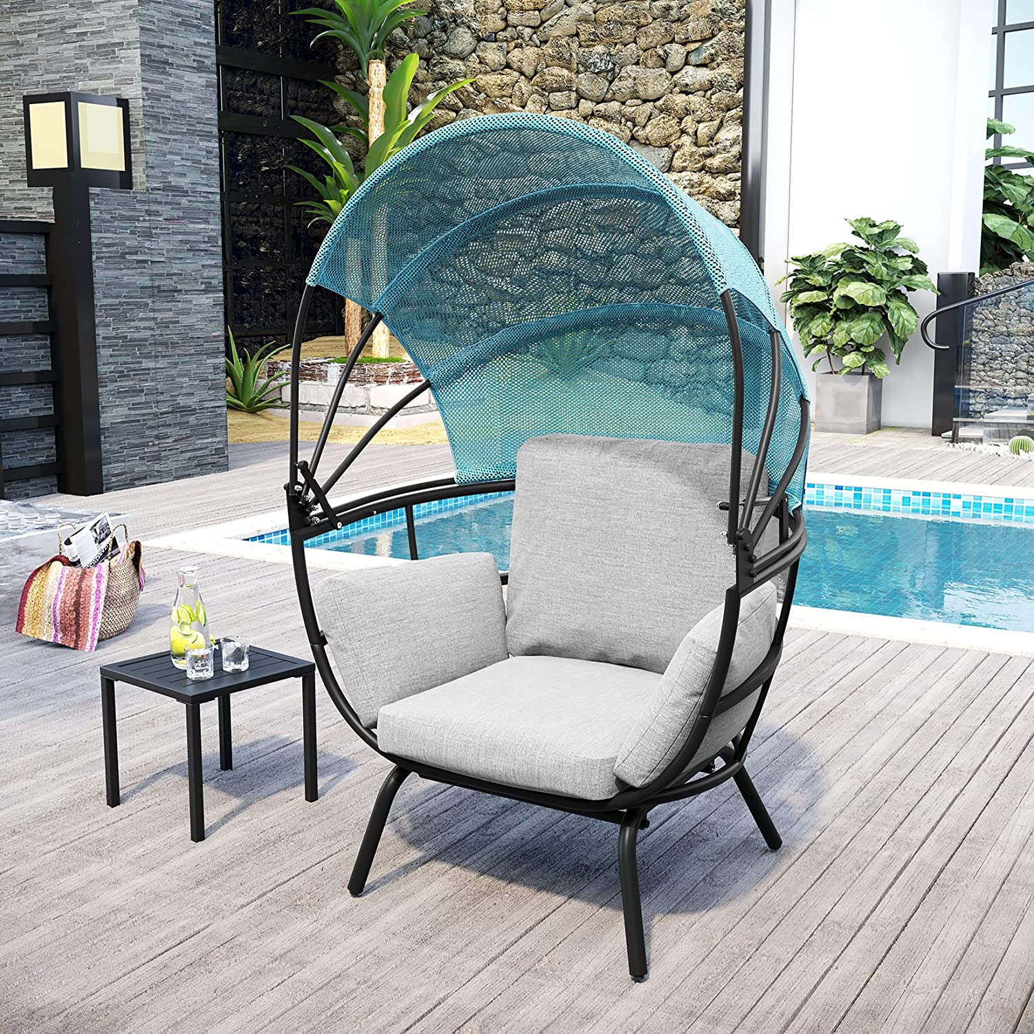 Egg Chair with Folding Canopy