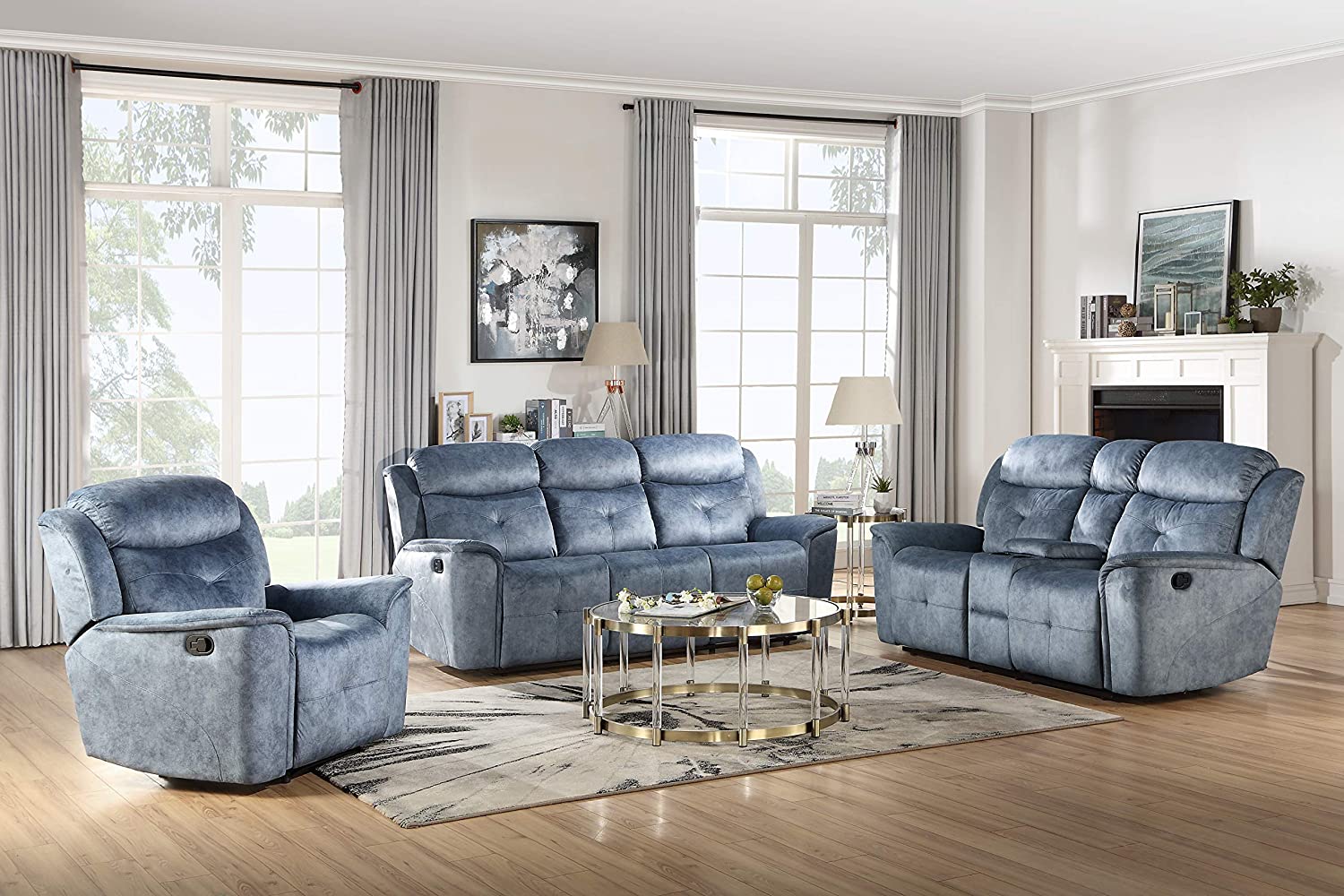 Sofa- Silver Blue Fabric